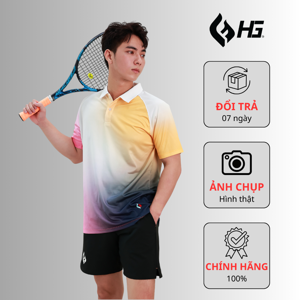 Áo polo thể thao nam HG thoáng khí co giãn phù hợp chơi pickleball tennis golf tiện dụng A25PO-M.