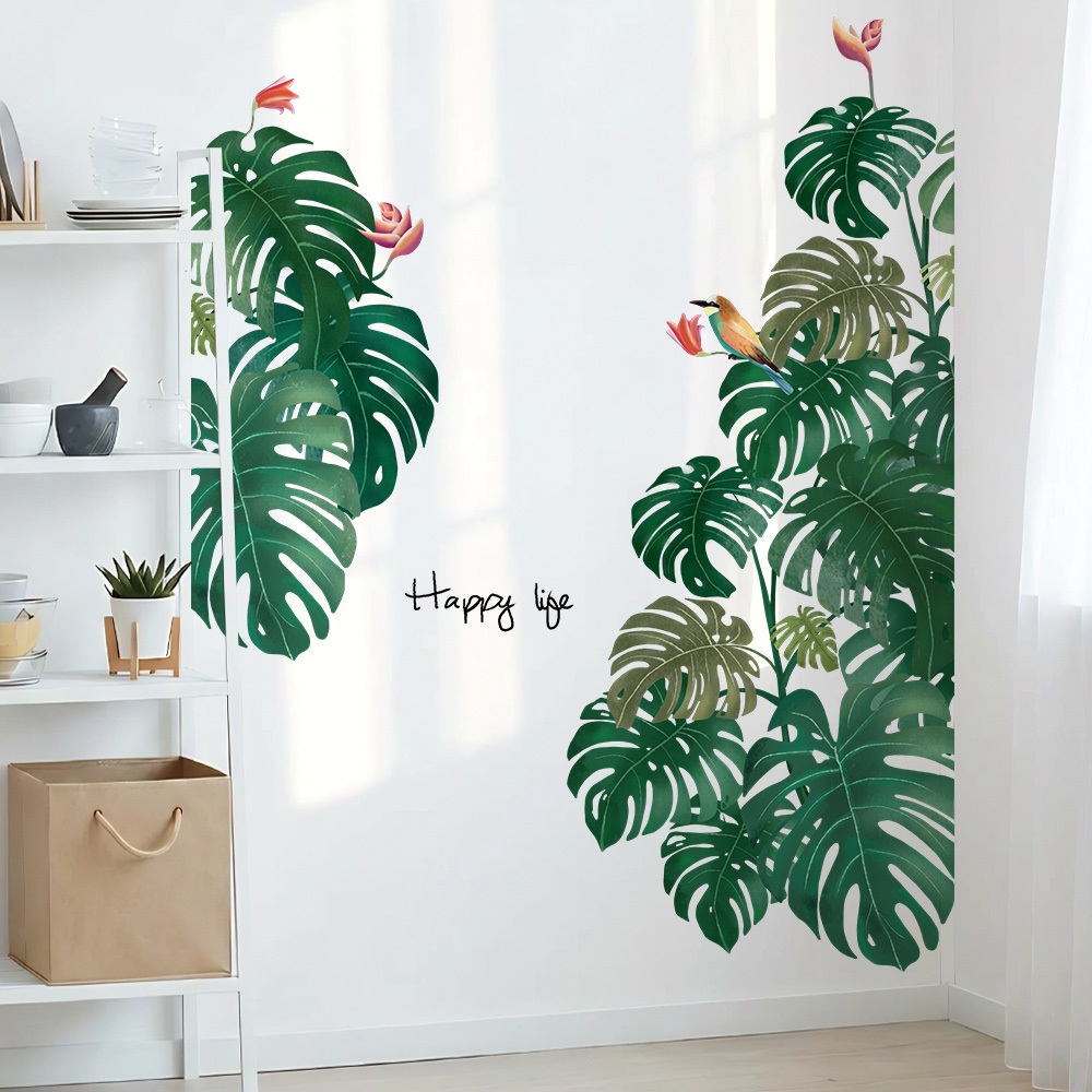 Decal Dán Tường Lá Cây Nhiệt Đới Monstera Có Keo Sẵn 75x94cm - Trang Trí Tường Phong Cách Tropical