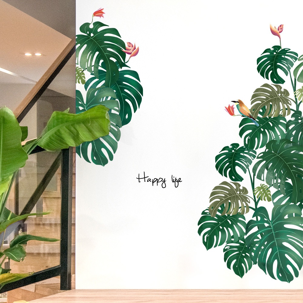 Decal Dán Tường Lá Cây Nhiệt Đới Monstera Có Keo Sẵn 75x94cm - Trang Trí Tường Phong Cách Tropical