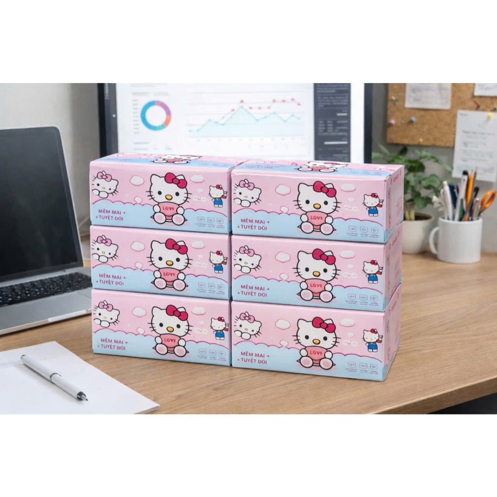 Giấy ăn giấy rút YCOOL xách 10 gói giấy trắng 300 tờ hello kitty
