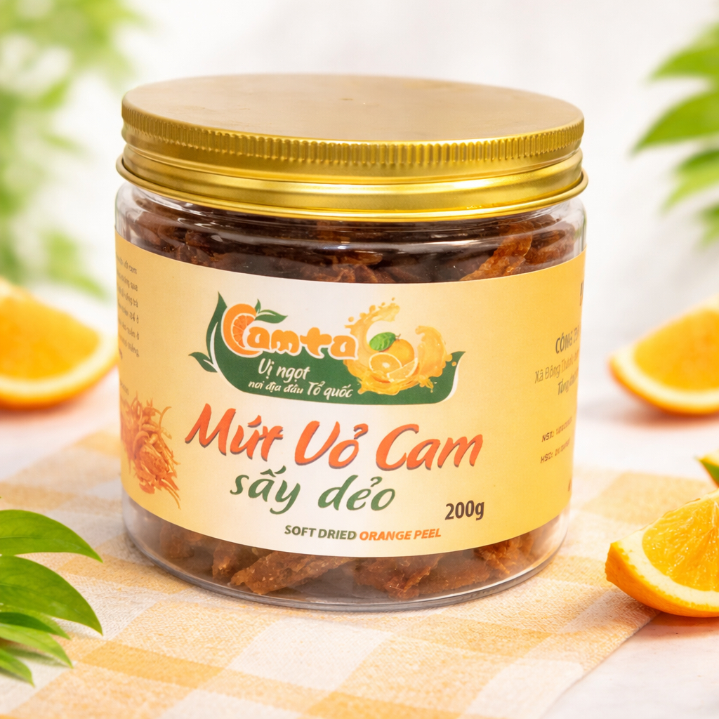 Mứt Vỏ Cam Sấy Dẻo Không Sử Dụng Chất Bảo Quản,  Phẩm Mầu. Không Hương Liệu, Không Đường Hóa Học