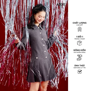 512DR1154 - Đầm dạ ghi nhũ xếp ly ADORE