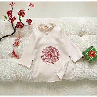 Aó dài cho bé bé trai chất nhung mềm mịn, áo dài tết cho bé thêu đâu rồng sz 10-30kg