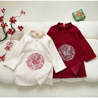 Aó dài cho bé bé trai chất nhung mềm mịn, áo dài tết cho bé thêu đâu rồng sz 10-30kg