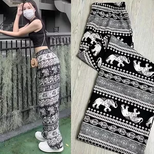 Quần dài hoạ tiết thổ cẩm, ống suôn,unisex, vải lanh Thái(BIGSIZE 40-65kg, dài 98cm)(Nhiều mẫu)