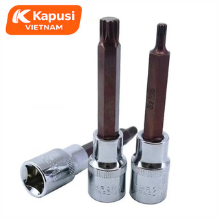 Đầu Tuýp Bông Mai 12 Cạnh Dài 100mm Kapusi 1/2 inch – M5 đến M16 – CRV S2, Lẻ Từng Cỡ, Bh 12 tháng
