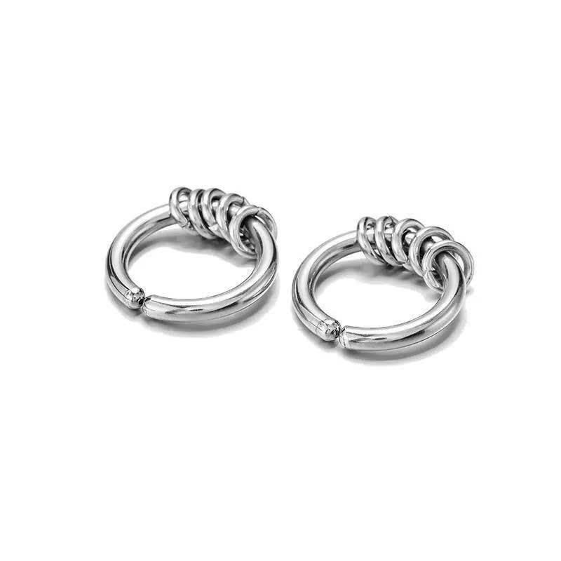 Khuyên Tai Hipster 1 Nam Nữ Unisex Tròn Dạng Xỏ Màu Bạc Đen Đơn Giản Đẹp Nhỏ Xinh - Horizon