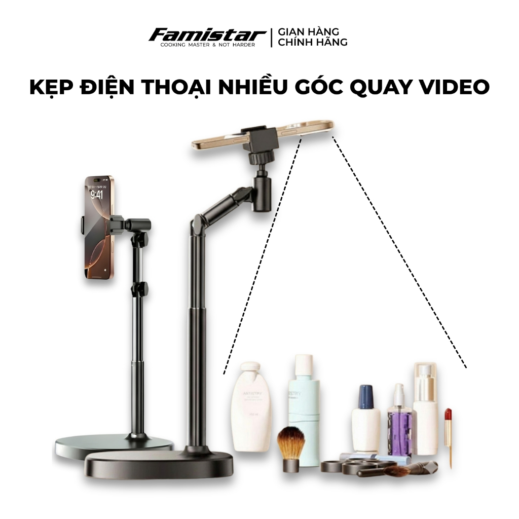 Giá Đỡ Điện Thoại Xoay 360 Điều Chỉnh Độ Cao, Kẹp Điện Thoại Quay Video Đa năng Livestream Famistar GD07