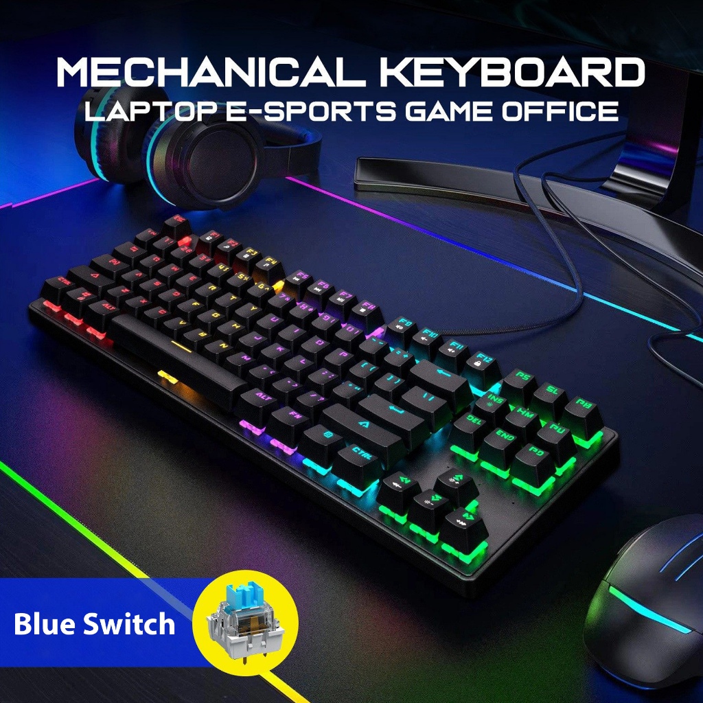 Bàn Phím Cơ K87 Pro TKL Led Rainbow – Blue Switch Clicky, 87 Phím Gọn Nhẹ, Keycap ABS Xuyên LED - ảnh 6
