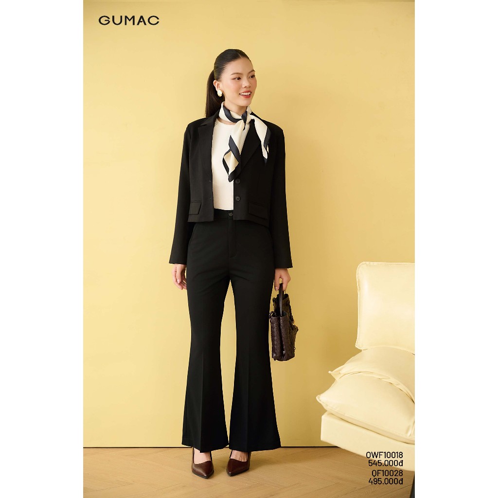 Áo Blazer Nữ Dáng Lửng GUMAC Tay Dài Đính Nút Có Đệm Vai Thanh Lịch OWF10018