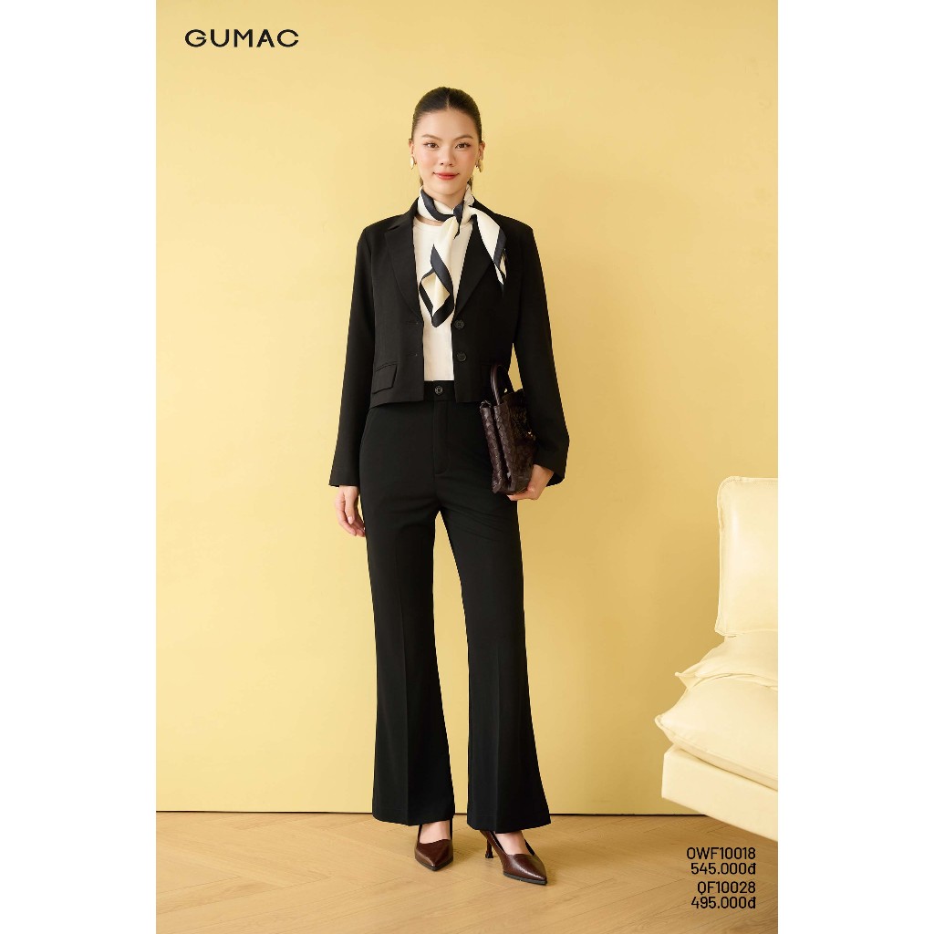 Áo Blazer Nữ Dáng Lửng GUMAC Tay Dài Đính Nút Có Đệm Vai Thanh Lịch OWF10018
