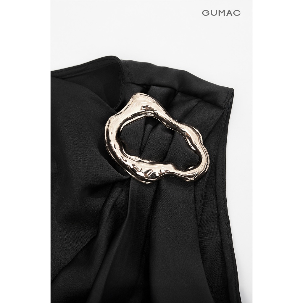 Áo Cổ Đổ Nữ GUMAC Chất Lụa Mềm Mát Đính Phụ Kiện Cách Điệu AF05016