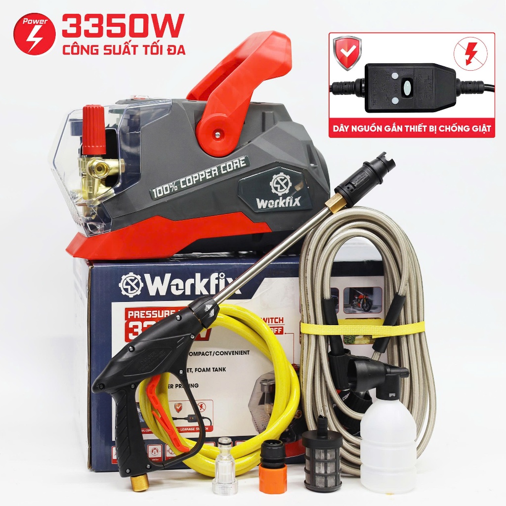 Máy Rửa Xe Áp Lực Cao WORKFIX WF-PW3350W 3350W – 200Bar – Lõi Đồng 100% – Dây 12m – Bảo Hành 12 Tháng