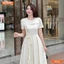 Đầm thiết kế BEMINE cổ tròn đính hoa eo tùng váy xếp ly phù hợp đi chơi-B413