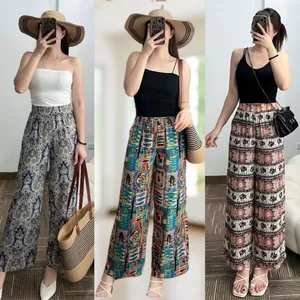 Quần lanh ống suôn, dài 98cm, họa tiết hoa văn, mềm mịn, mát mẻ( Nhiều mẫu )