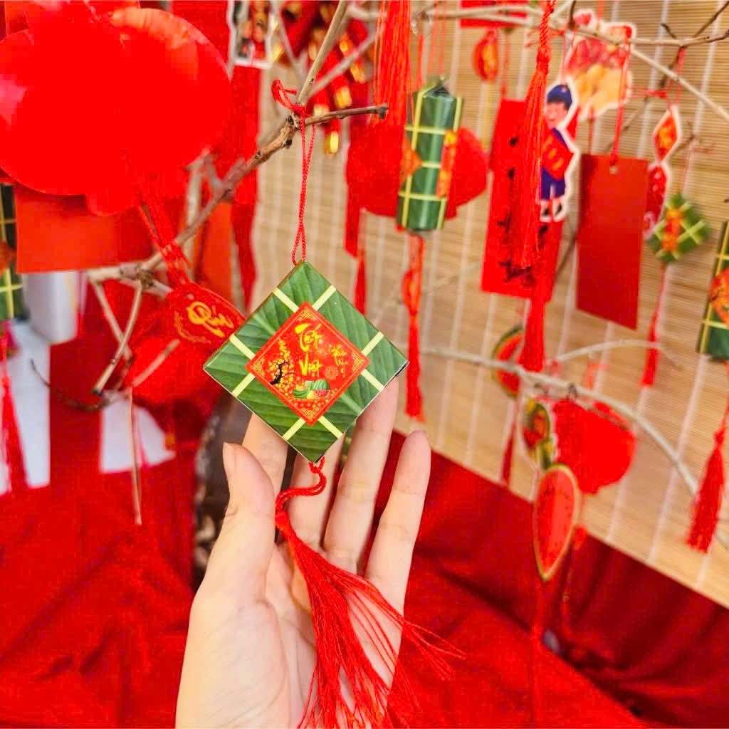 COMBO 9 BÁNH CHƯNG, 9 BÁNH TÉT, 9 DƯA HẤU MINI TREO CÂY ĐÀO CÂY  MAI TRANG TRÍ TẾT