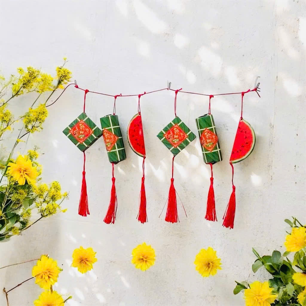 COMBO 9 BÁNH CHƯNG, 9 BÁNH TÉT, 9 DƯA HẤU MINI TREO CÂY ĐÀO CÂY  MAI TRANG TRÍ TẾT