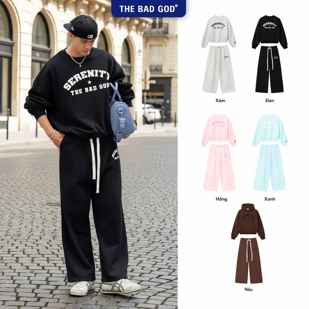 Set Bộ THE BAD GOD Sweater Star Serenity Chất Liệu Nỉ Nhung Mềm Mịn Dày Dặn Ấm Áp Dễ Phối Đồ
