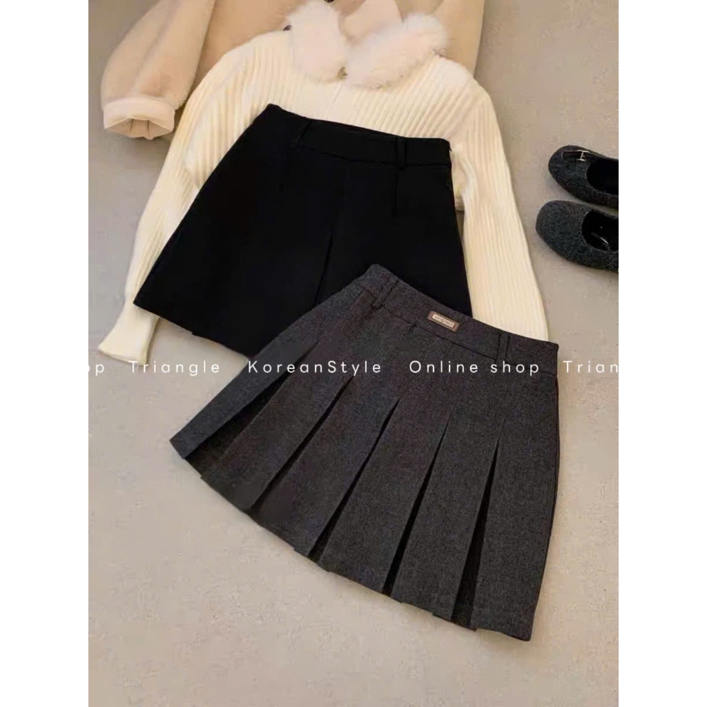 TRIANGLE - Pi Skirt (Cân nhắc kỹ, return is not welcomed)- Chân váy dạ xếp li 2 mặt đa di năng, chiều dài vừa phải