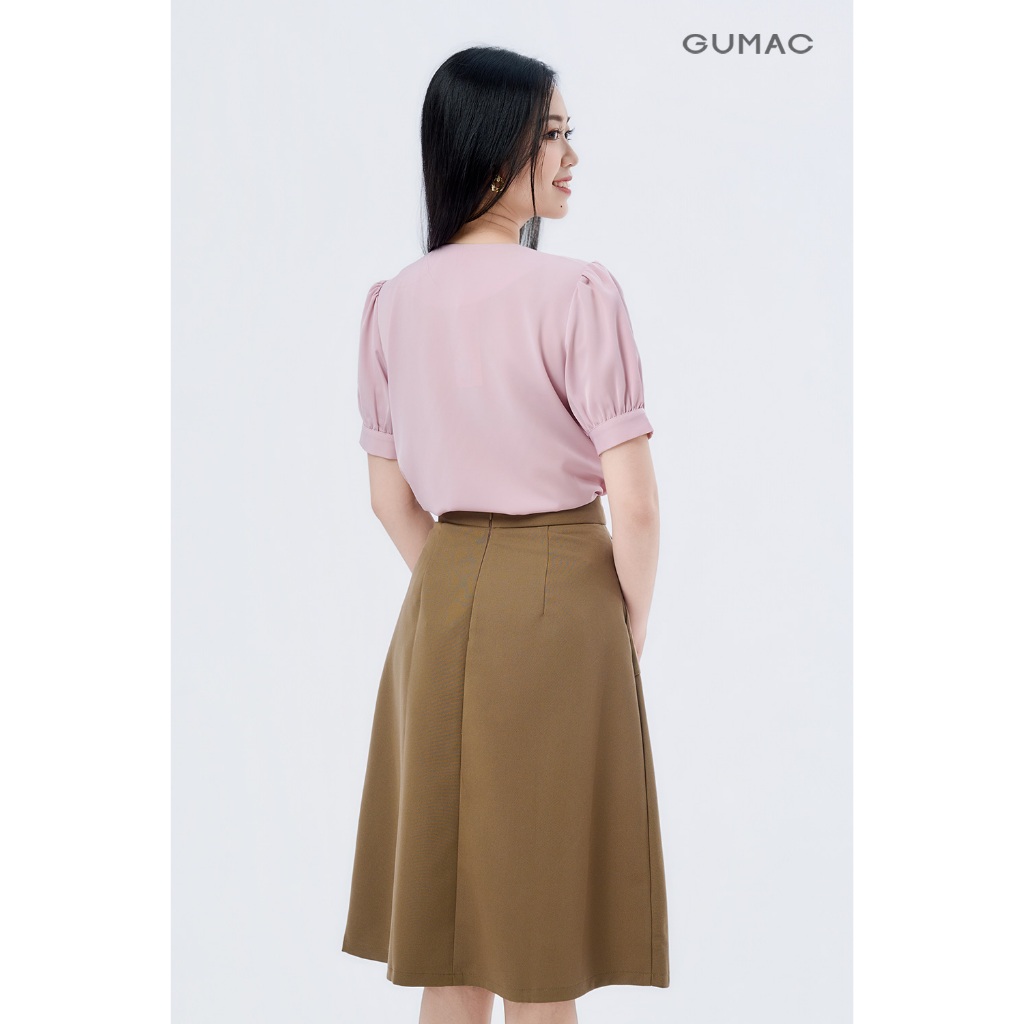 Áo sơ mi nữ GUMAC tay ngắn có nẹp tay kiểu cổ V  LAF1005