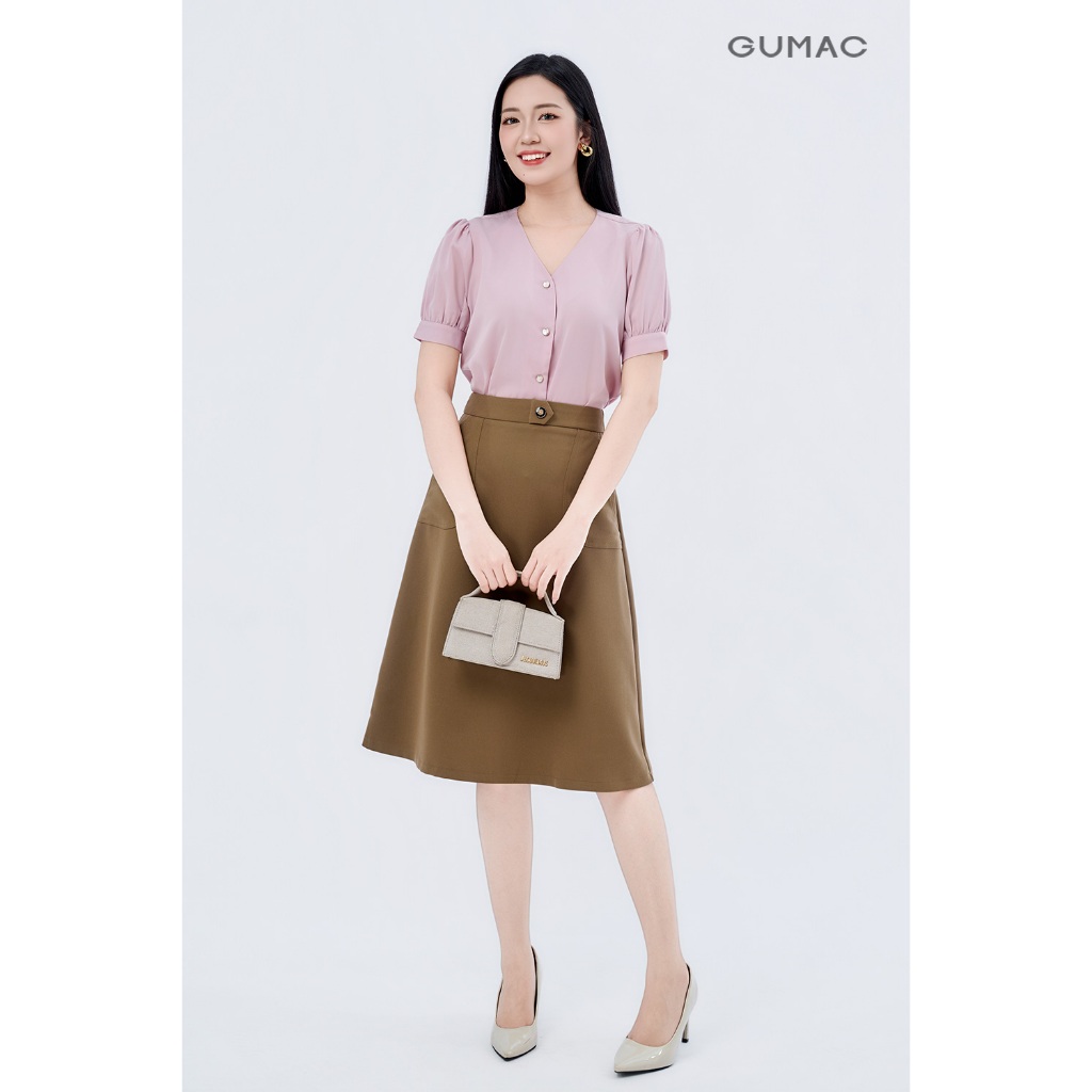 Áo sơ mi nữ GUMAC tay ngắn có nẹp tay kiểu cổ V  LAF1005