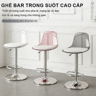 KUKA Ghế Quầy Bar Xoay 360 Độ Trong Suốt Nâng Hạ Chân Mạ Crom Decor Phòng Ngủ Studio Hiện Đại Nhất