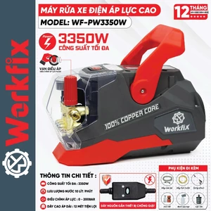 Máy rửa xe Chỉnh Áp WORKFIX WF-PW3350W, Công suất 3350w, Áp lực 200bar, Có át chống giật, Motor đồng