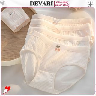 COMBO 5 Quần lót nữ cotton kẻ sọc kháng khuẩn khử mùi Quần chíp nữ cạp vừa họa tiết cute DEVARI L566