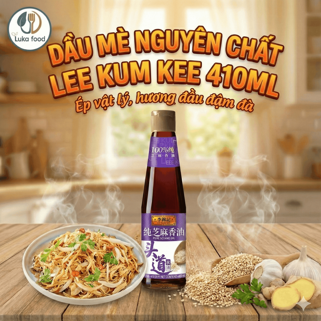 Dầu Mè Nguyên Chất Lee Kum Kee 410ml và 207ml - Thơm Lâu, Dùng Trộn Salad & Cho Bé Ăn Dặm, Hàng Nội Địa Thượng Hạng