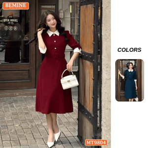 Đầm thiết kế BEMINE cổ đức dáng A xòe tay lửng đính cúc phù hợp đi làm, đi chơi-MT9804