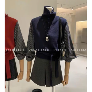 TRIANGLE - S sweater - Áo len cao cổ phối sơ mi giả 2 mảnh phong cách Hàn Quốc, dễ mặc, trẻ trung, dễ mix đồ