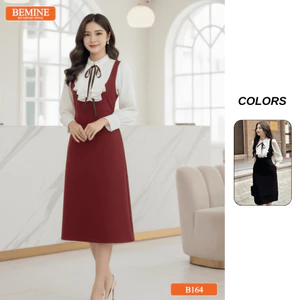 Đầm thiết kế BEMINE cổ chữ V phối bèo tay dài dáng chữ A phù hợp đi làm-B164