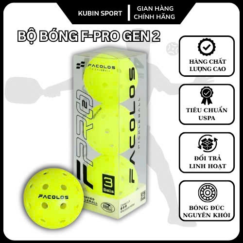 Hộp 3 bóng Pickleball Facolos 40 lỗ tiêu chuẩn thi đấu,bóng đúc nguyên khối giúp bóng có độ bền tốt