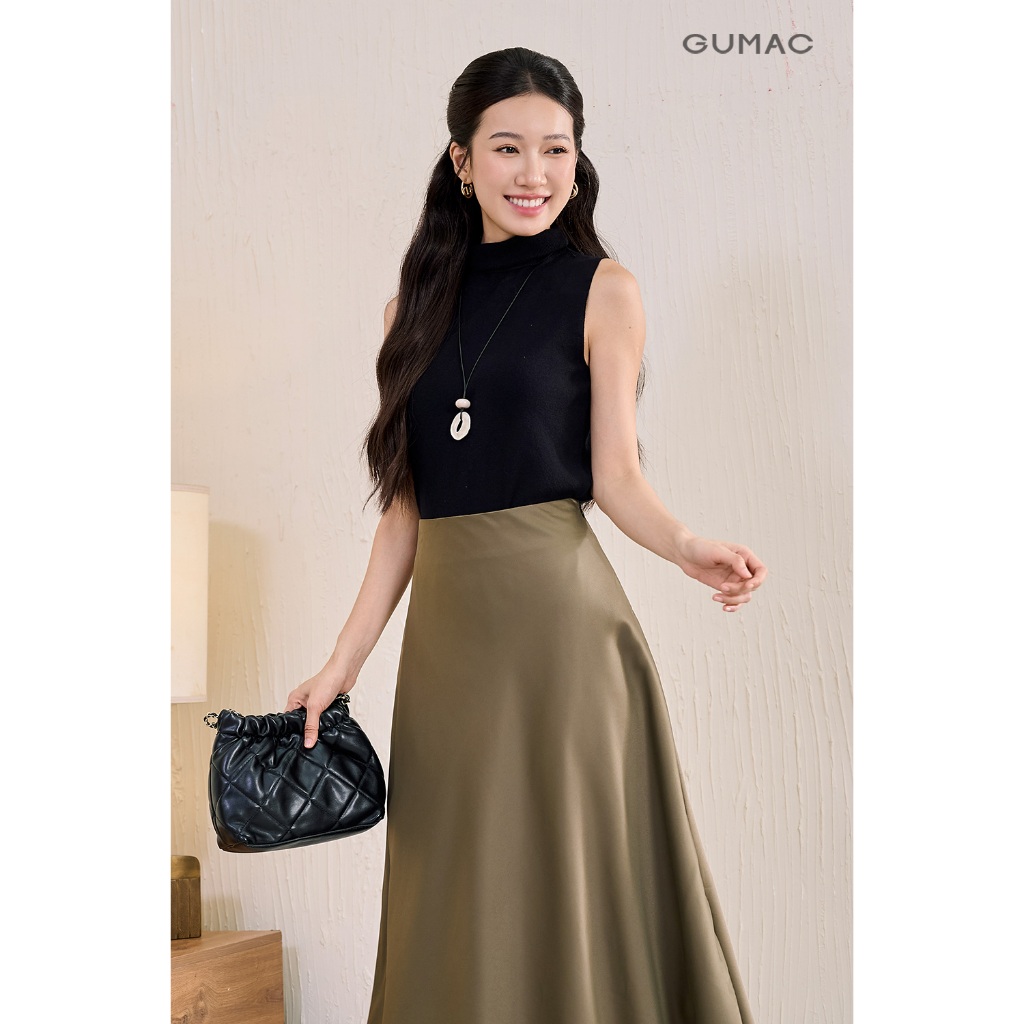 Áo len nữ GUMAC dệt kim cổ lọ form slim áo dáng vừa  AF11031