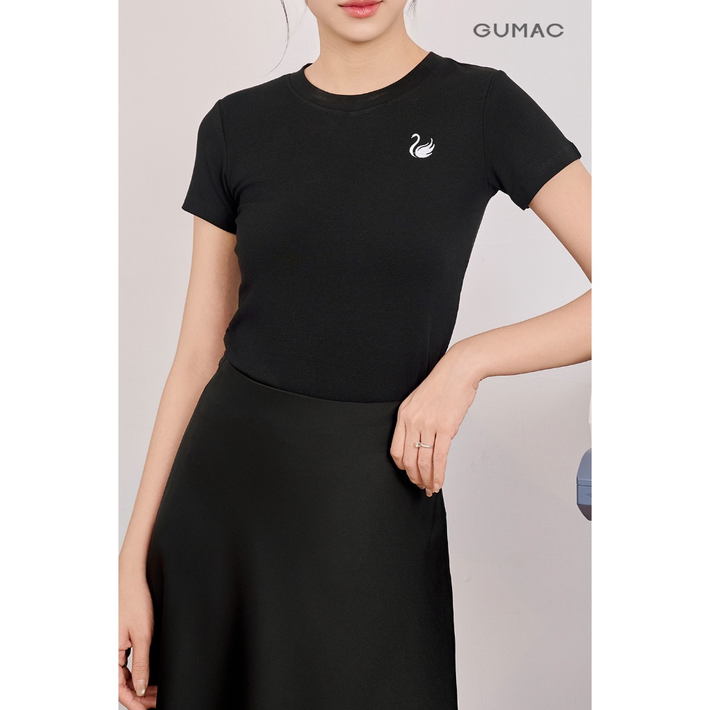 Áo thun nữ GUMAC kiểu form slim ôm nhẹ thêu hình con chim thiên nga phía trước  ATF08007