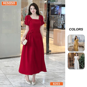 Đầm thiết kế BEMINE cổ vuông đính hoa dáng chữ A phù hợp đi chơi-B203