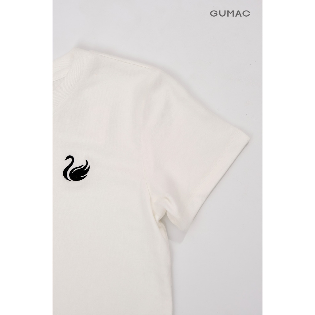 Áo Thun Nữ Cổ Tròn GUMAC Form Slim Ôm Nhẹ Thêu Hình Thiên Nga Cách Điệu ATF08007