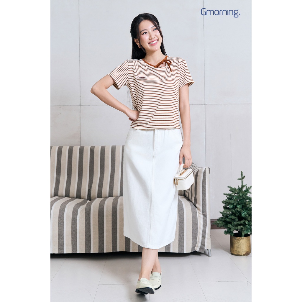 Chân váy jeans nữ Gmorning - GUMAC form A xẻ sau màu trắng YVJF12063