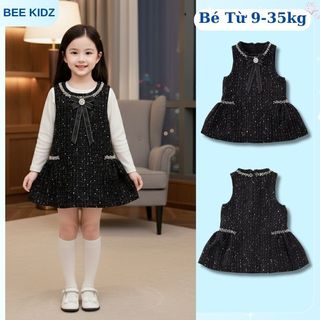 Váy Yếm Bé Gái, BST Váy Yếm Tết Cho Bé Gái Phong Cách Tiểu Thư Chất Liệu Dạ Mềm Mại