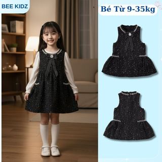 Váy Yếm Bé Gái, BST Váy Yếm Tết Cho Bé Gái Phong Cách Tiểu Thư Chất Liệu Dạ Mềm Mại