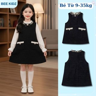 Váy Yếm Bé Gái, BST Váy Yếm Tết Cho Bé Gái Phong Cách Tiểu Thư Chất Liệu Dạ Mềm Mại