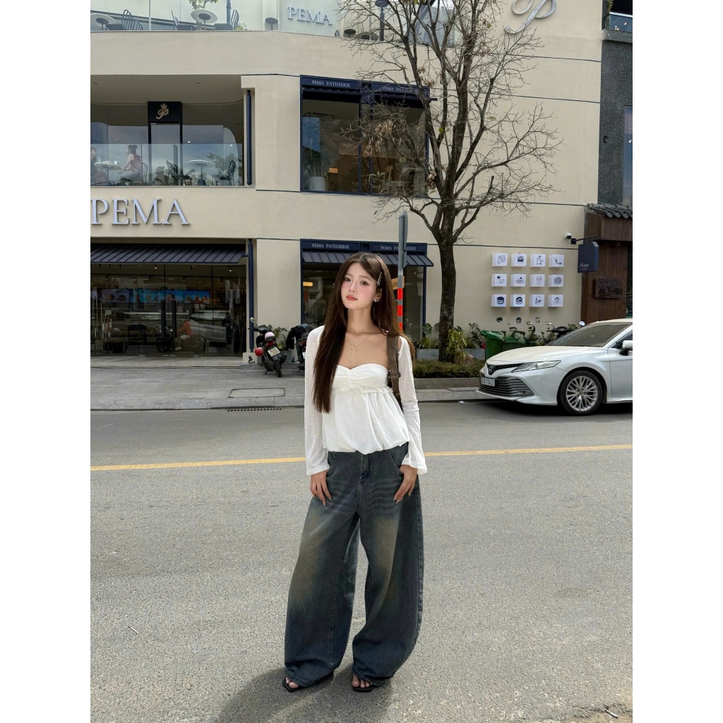 Áo Kiểu Nữ FLECHA TOP Form Bí Cúp Ngực Kèm Cardigan Mỏng Thời Trang SECODEE