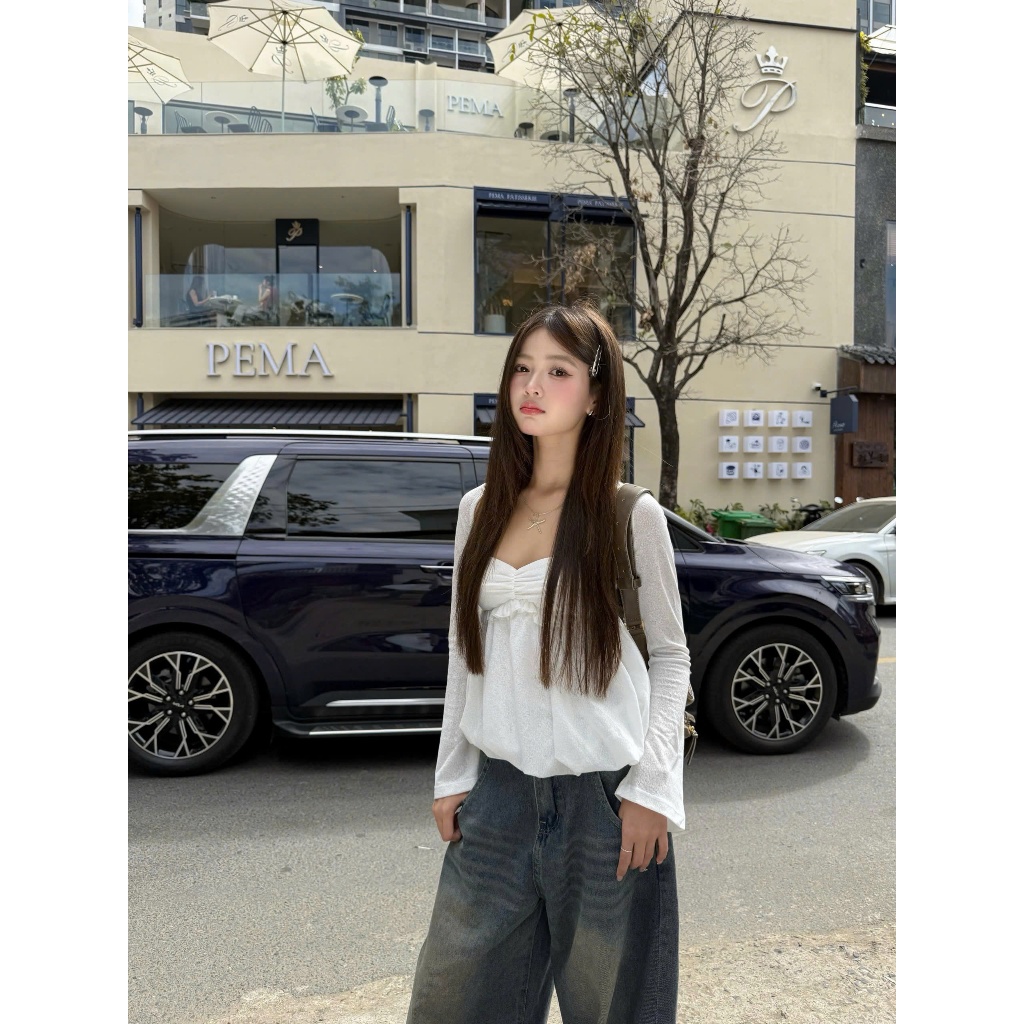 Áo Kiểu Nữ FLECHA TOP Form Bí Cúp Ngực Kèm Cardigan Mỏng Thời Trang SECODEE