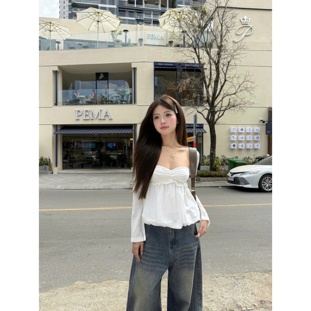 Áo Kiểu Nữ FLECHA TOP Form Bí Cúp Ngực Kèm Cardigan Mỏng Thời Trang SECODEE