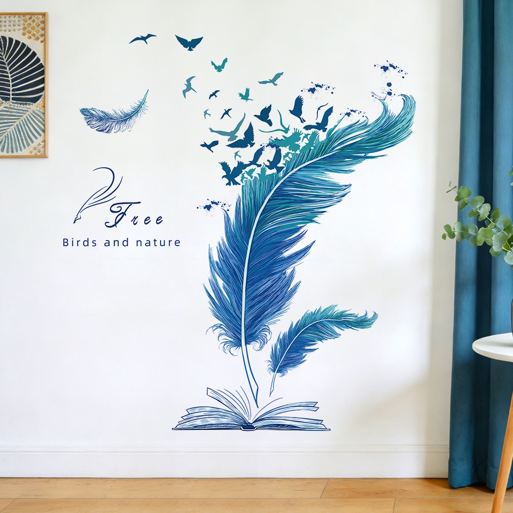 Decal Dán Tường Lông Vũ Nghệ Thuật Có Keo Sẵn 104x117cm - Trang Trí Phòng Ngủ Phòng Khách