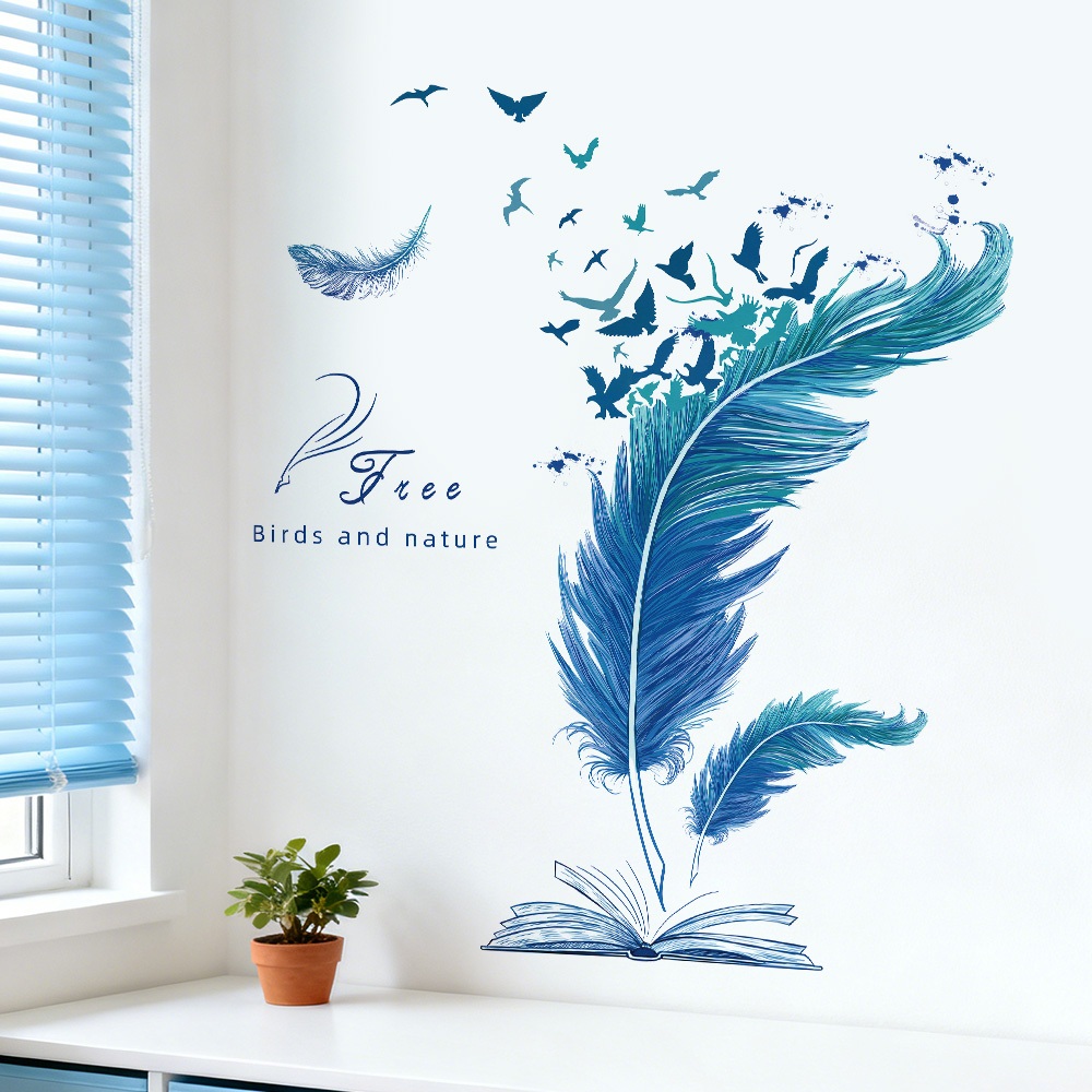 Decal Dán Tường Lông Vũ Nghệ Thuật Có Keo Sẵn 104x117cm - Trang Trí Phòng Ngủ Phòng Khách