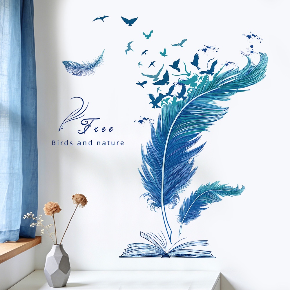 Decal Dán Tường Lông Vũ Nghệ Thuật Có Keo Sẵn 104x117cm - Trang Trí Phòng Ngủ Phòng Khách