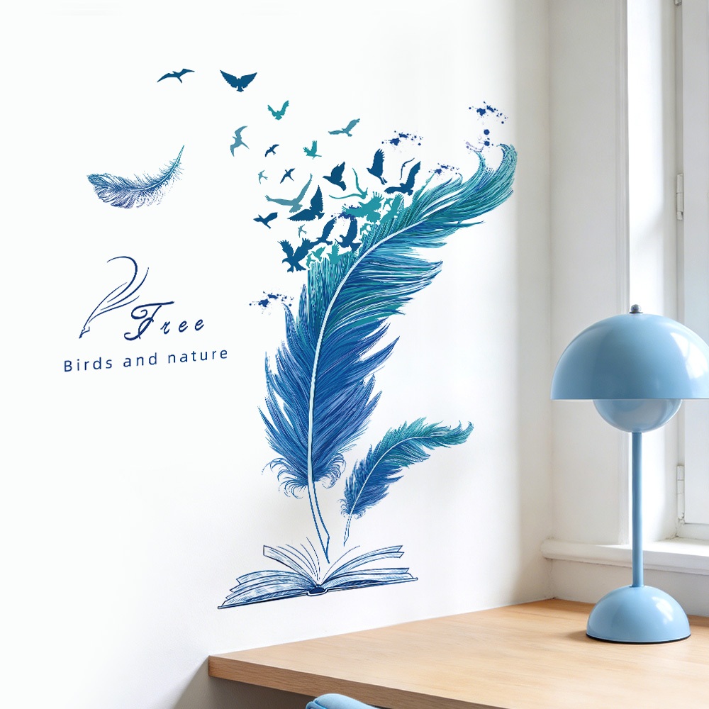 Decal Dán Tường Lông Vũ Nghệ Thuật Có Keo Sẵn 104x117cm - Trang Trí Phòng Ngủ Phòng Khách