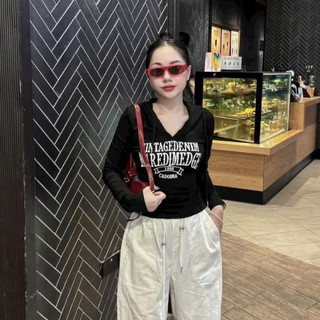 Áo Thun Nữ Dáng Cá Tính Dây Mũ In Chữ Nghệ Thuật