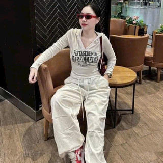 Áo Thun Nữ Dáng Cá Tính Dây Mũ In Chữ Nghệ Thuật